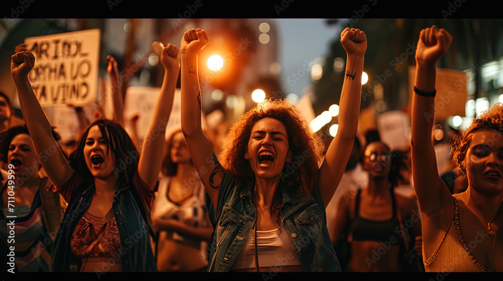 These images capture the spirit of activism and determination in the fight for gender equality thr - obrazy, fototapety, plakaty 