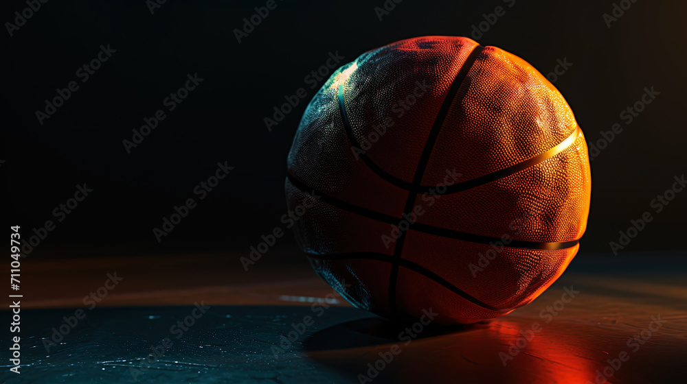 The basketball takes center stage in a composition of simplicity, its form accentuated against the