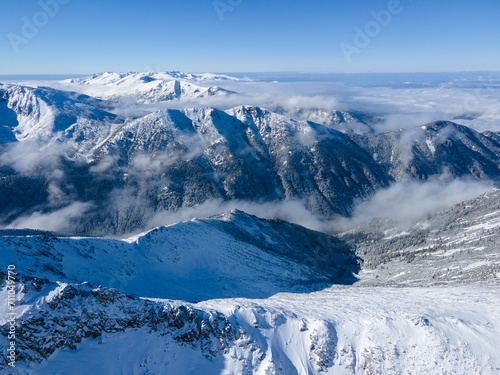 Aerial Winter view of Rila mountain near Musala peak, Bulgaria photo