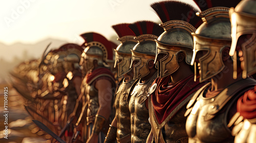 The disciplined march of the Spartan army showcases their strength and unity, with warriors adorne