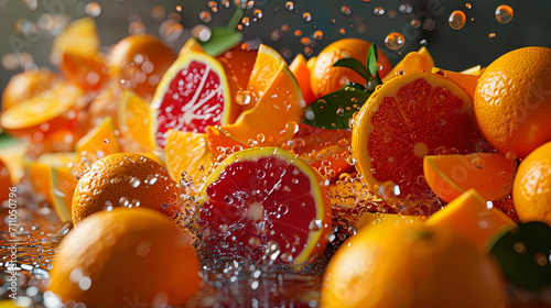 The visual splendor of a fruit cascade comes alive as red, yellow, and orange oranges harmoniously © JVLMediaUHD