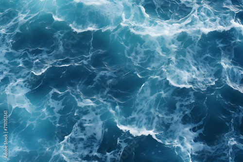An amazingly beautiful aerial view background with waves crashing into each other. Bird's eye view of deep-sea wave background. Created with Generative AI. photo