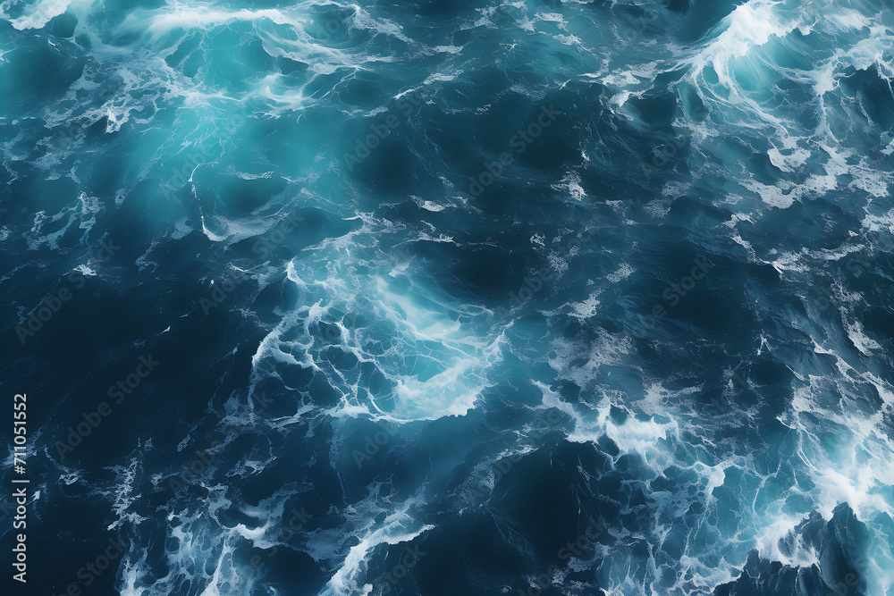 An amazingly beautiful aerial view background with waves crashing into each other. Bird's eye view of deep-sea wave background. Created with Generative AI.