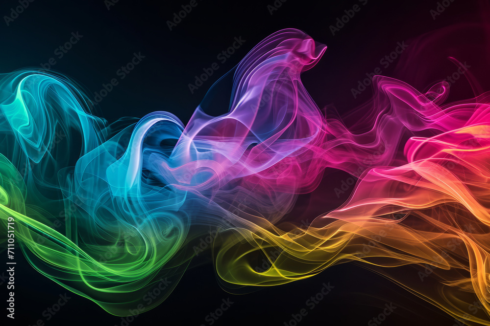 Vibrant Plumes of Colorful Smoke on Black Background