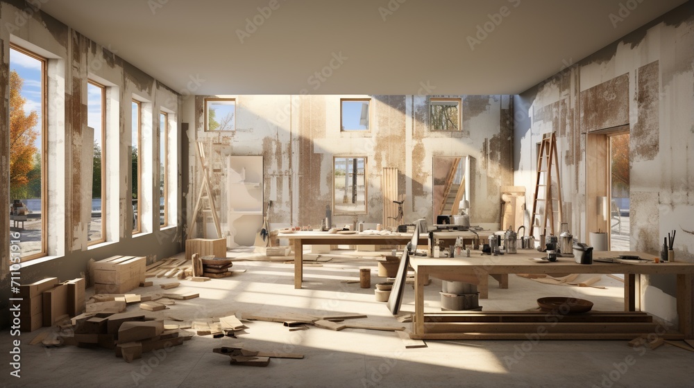 Carpentry Workshop with Large Windows Carpentry Workshop with Large Windows