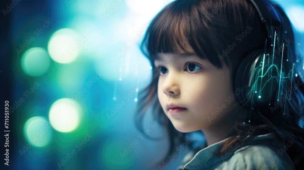Closeup of a childs face intently focused on a digital music composition program, highlighting the accessibility of AI for young musicians. Closeup of a childs face intently focused on a digital music composition program, highlighting the accessibility of AI for young musicians.