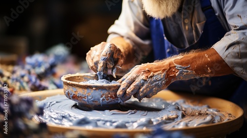 artisan craftsperson shaping clay bowl photo
