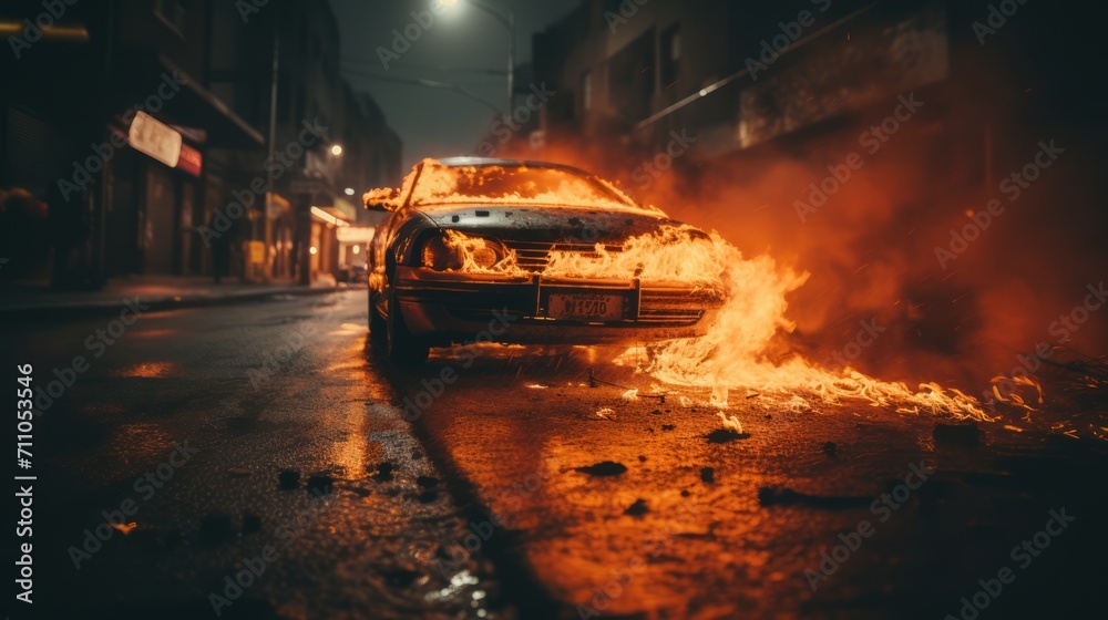 a car is on fire on the highway. Neural network AI generated art a car is on fire on the highway. Neural network AI generated art