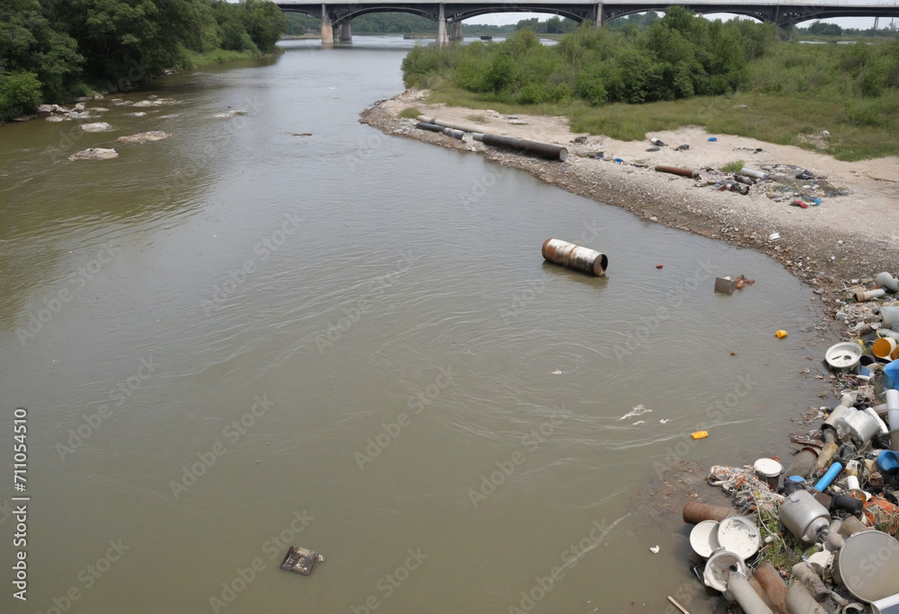 River contamination due to pollutants.