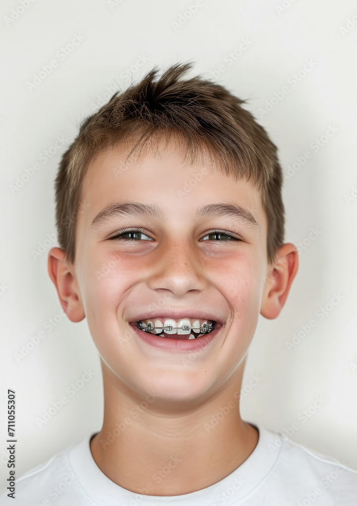 little smiling boy with metal braces on her teeth, bite correction, orthodontist, health, medicine, dentistry, oral cavity, straight, white, mouth, person, people, treatment, kid, child, children little smiling boy with metal braces on her teeth, bite correction, orthodontist, health, medicine, dentistry, oral cavity, straight, white, mouth, person, people, treatment, kid, child, children