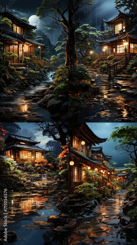 Obraz premium Tranquil Night in the Japanese Village