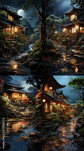 Tranquil Night in the Japanese Village