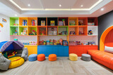 Colorful Playroom With Shelves and Furniture for Children