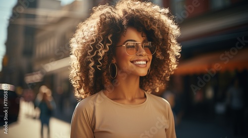 portrait of a smiling woman with curly hair