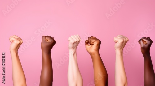 fists raised by multiracial people