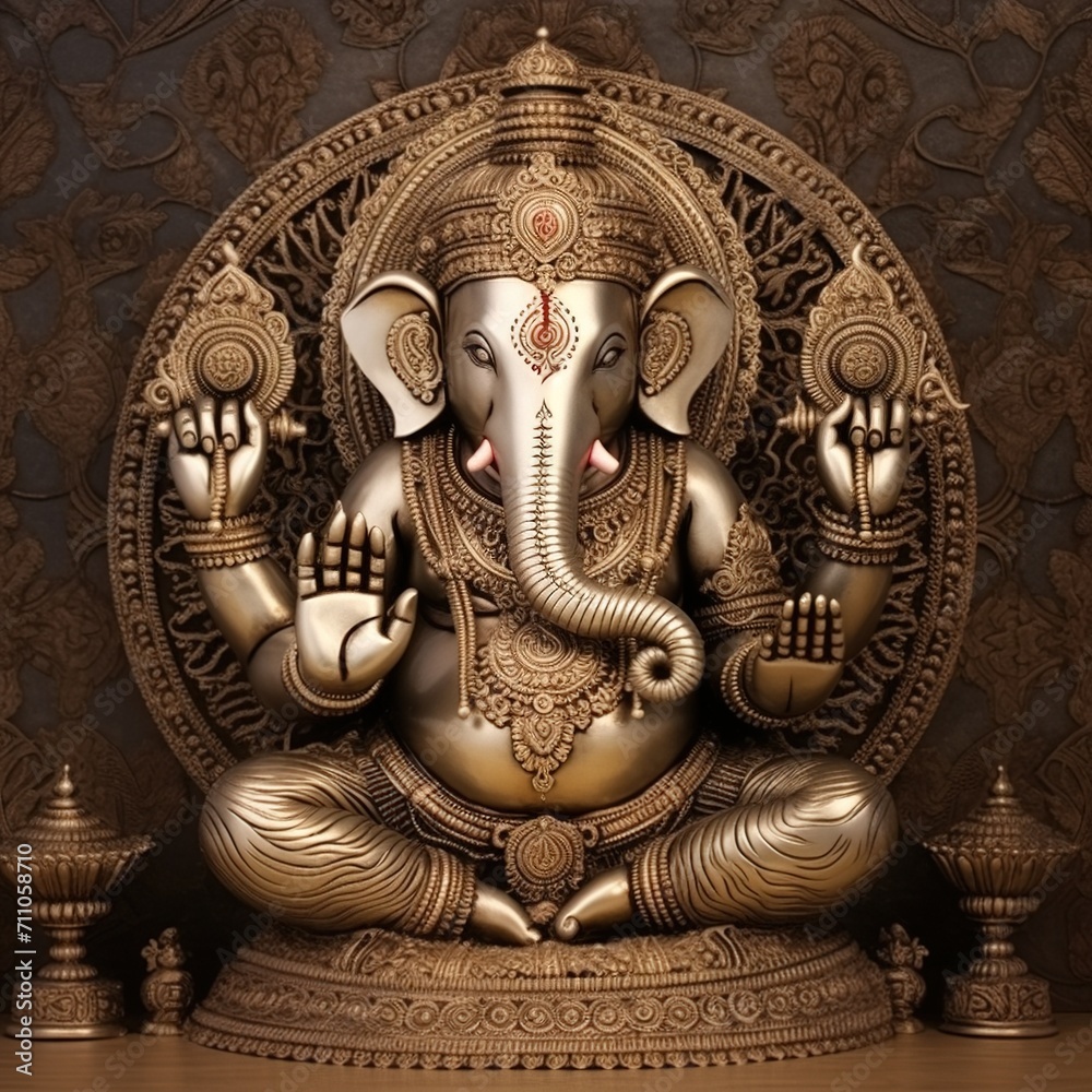 Obraz premium Golden Hindu God Ganesha Statue