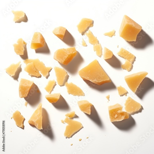 A pile of broken pieces of hard cheese