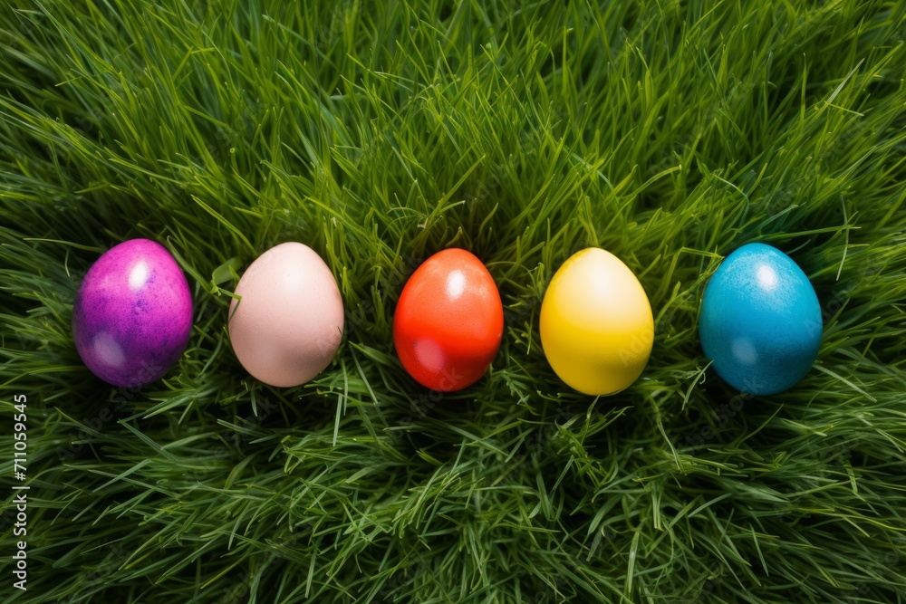 beautiful Easter eggs on a background of juicy green grass with space to copy. beautiful Easter eggs on a background of juicy green grass with space to copy.