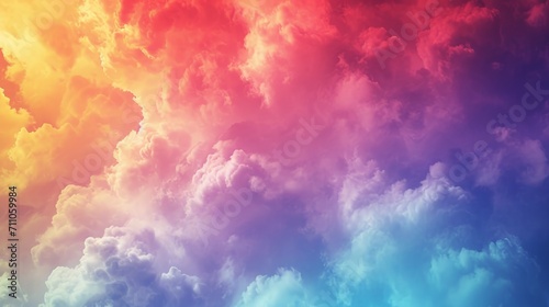Dreamy cloudscape infused with a spectrum of soft rainbow hues. Abstract beautiful sky. Copy Space. Ideal for creative projects, digital wallpapers, or educational materials on weather.