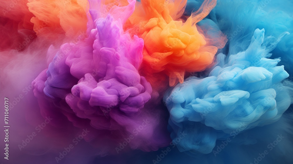 A dynamic blend of colored smoke, swirling in purple, orange, and blue against a dark backdrop. Ideal for creative art projects or vibrant graphic designs. Creative background - obrazy, fototapety, plakaty 