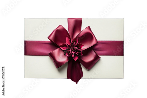 Elegant Gift Card With Mauve And Red Ribbon And Floral Shape On Transparent Background © thoharoh