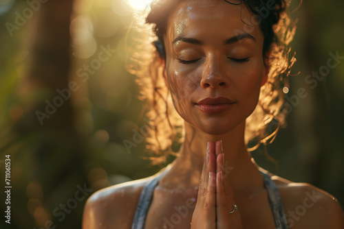 Serene Woman Meditating in the nature