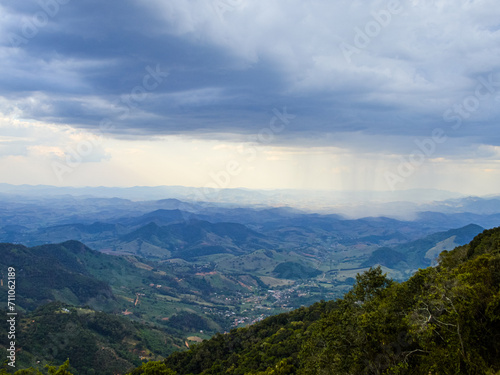  Panoramic View of Mountains Under a Cloudy Sky