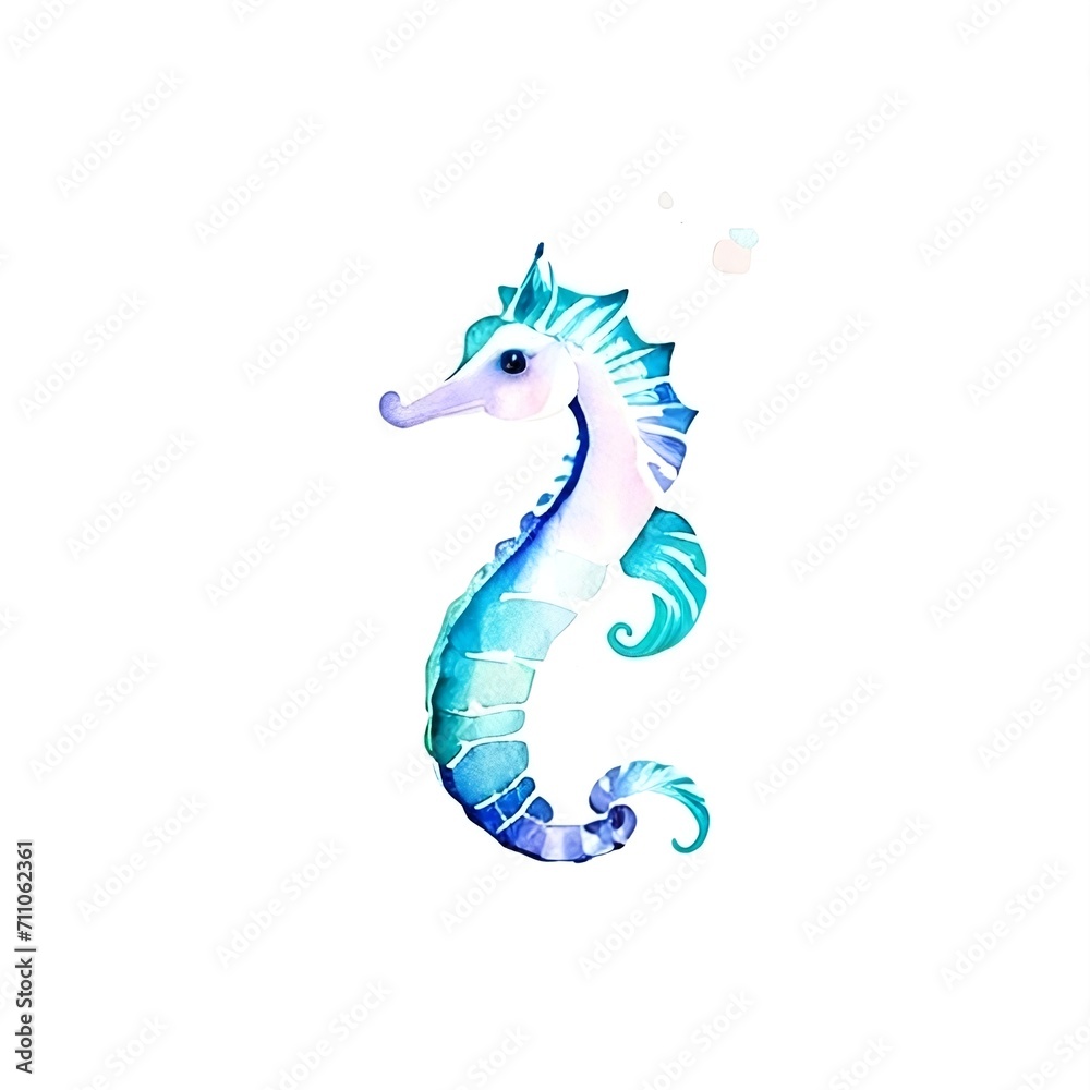 Fototapeta premium Watercolor seahorse on white background.