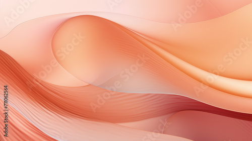 Waves of peach color material, soft smooth textile texture background. Wavy lines pattern of pastel fabric. Concept of abstract art, design, illustration, wallpaper, beauty