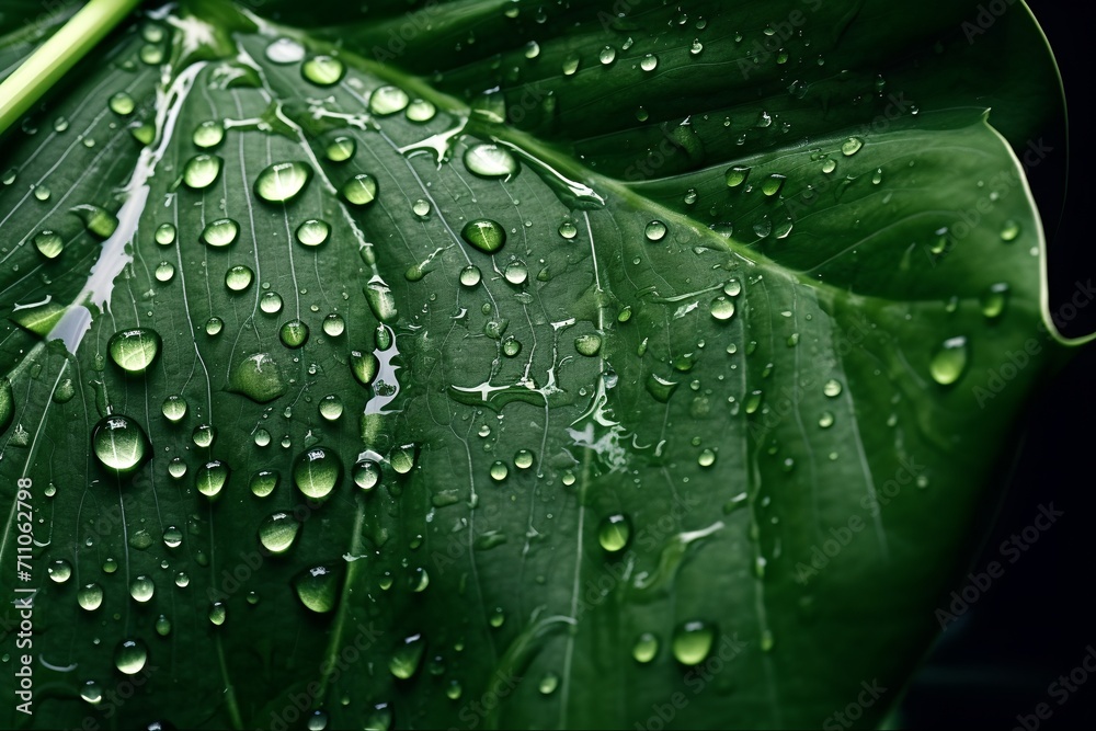 Macro water droplets on a green leaf. Macro water droplets on a green leaf.