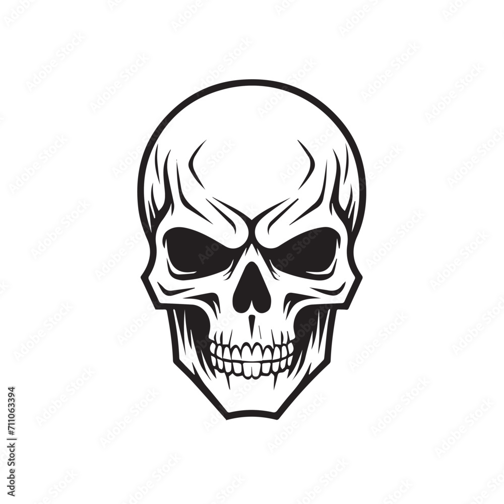 Skull in cartoon, doodle style . Image for t shirt. Isolated 2d vector illustration in logo, icon, sketch style, Eps 10, black and white. AI Generative