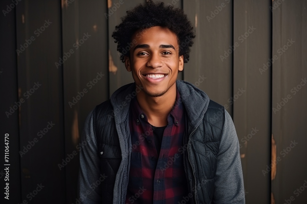 Portrait of a handsome young african american man smiling at the camera - obrazy, fototapety, plakaty 