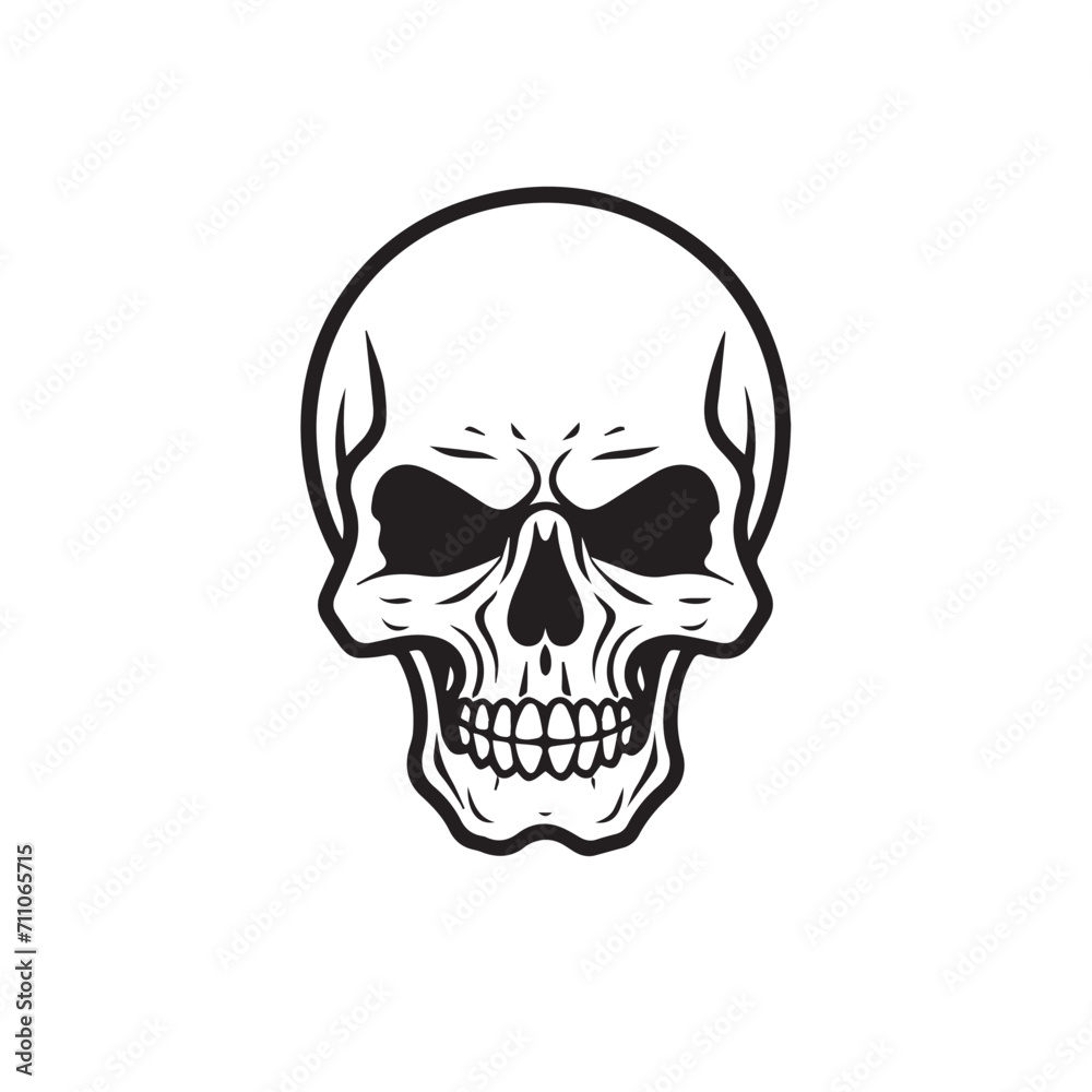 Skull in cartoon, doodle style . Image for t shirt. Isolated 2d vector illustration in logo, icon, sketch style, Eps 10, black and white. AI Generative