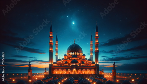 Mosque wallpaper background that shines at dawn and looks beautiful and charming photo