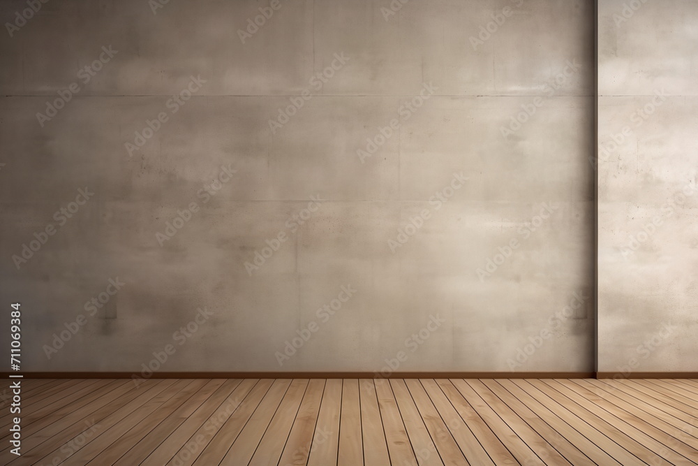 Empty room with wooden floor and concrete wall