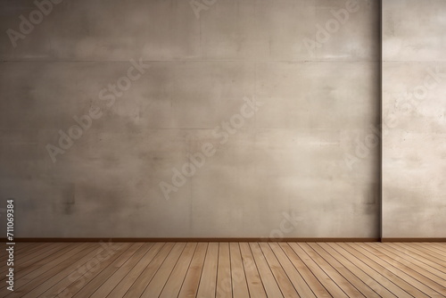 Empty room with wooden floor and concrete wall