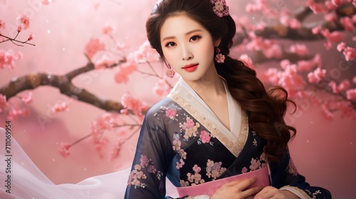 Portrait of a beautiful young Korean woman in traditional dress