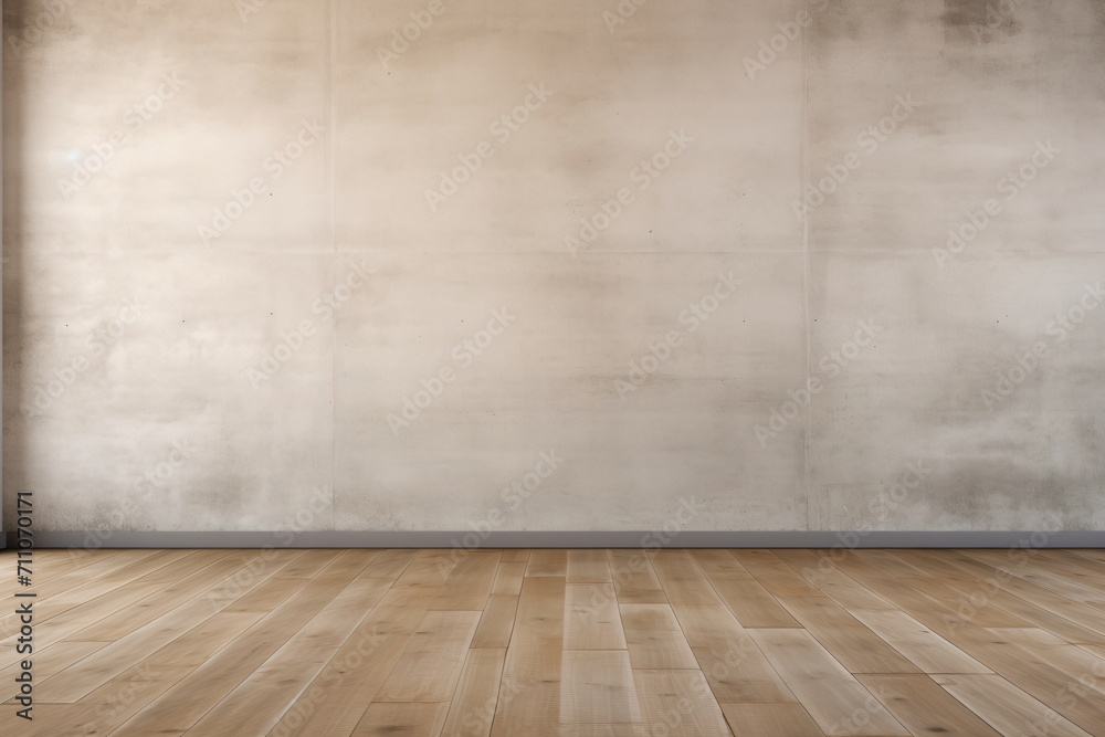 Empty room with wooden floor and concrete wall