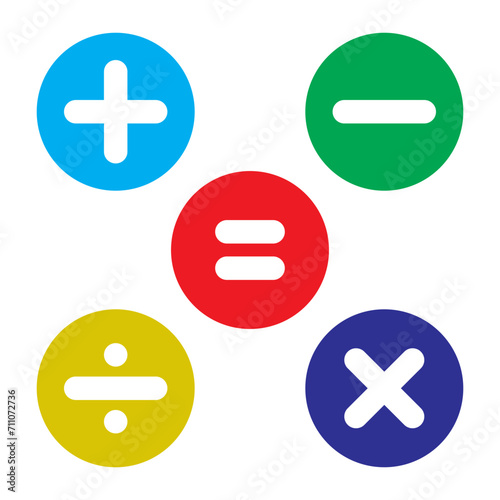 Calculator key icon vector in colorful style. Addition, subtraction, division, multiplication, and equality symbol