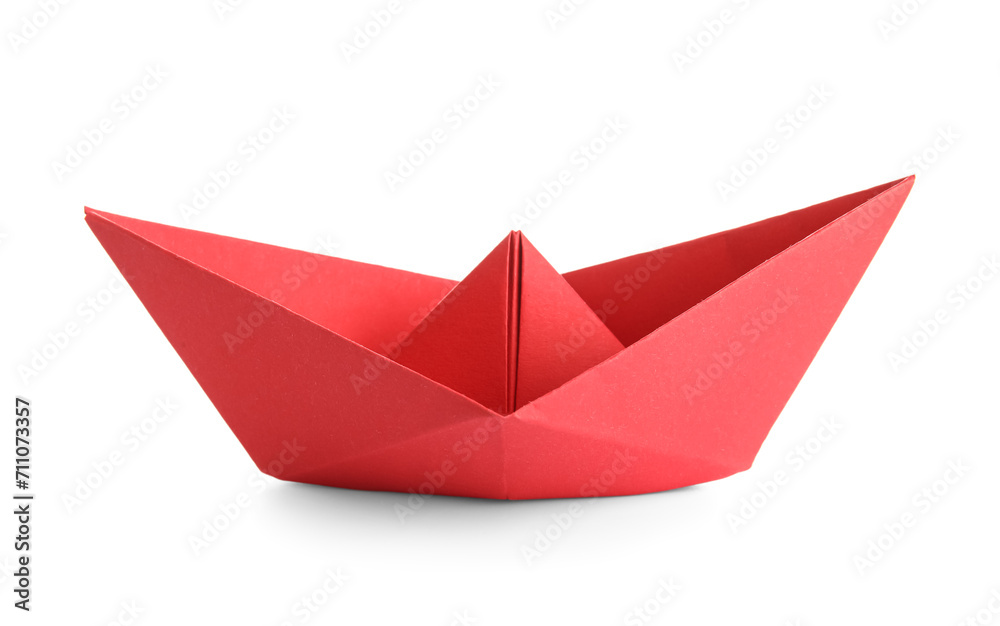 Red origami boat on white background Red origami boat on white background