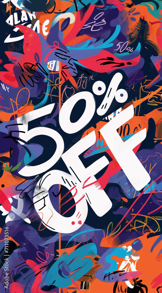 a 50% off sale sign drawn in graffiti style a 50% off sale sign drawn in graffiti style