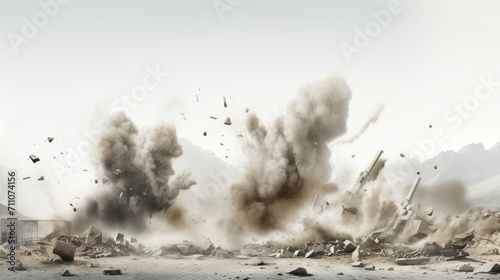 Large explosion in a rocky desert photo