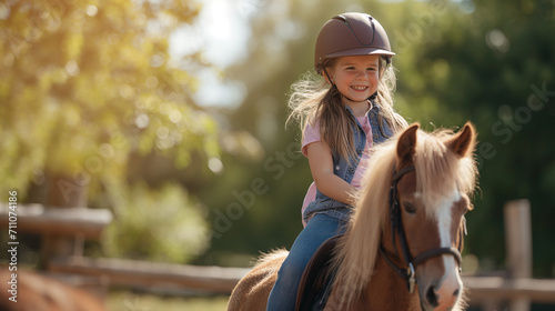 Child riding a pony at a farm © Vasilina FC