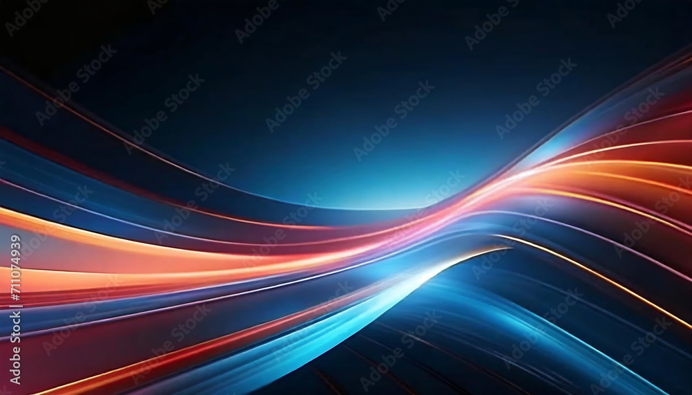 A mesmerizing visual of a dynamic wave of light fluid against a black background. The light has a vibrant glow effect, with colors blue, orange, or purple.
