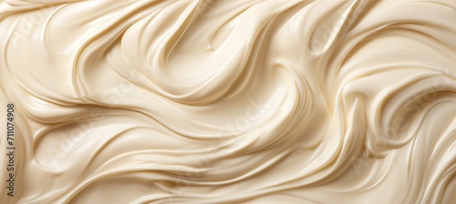Creamy vanilla yogurt close up with a natural white texture, top view on neutral background
