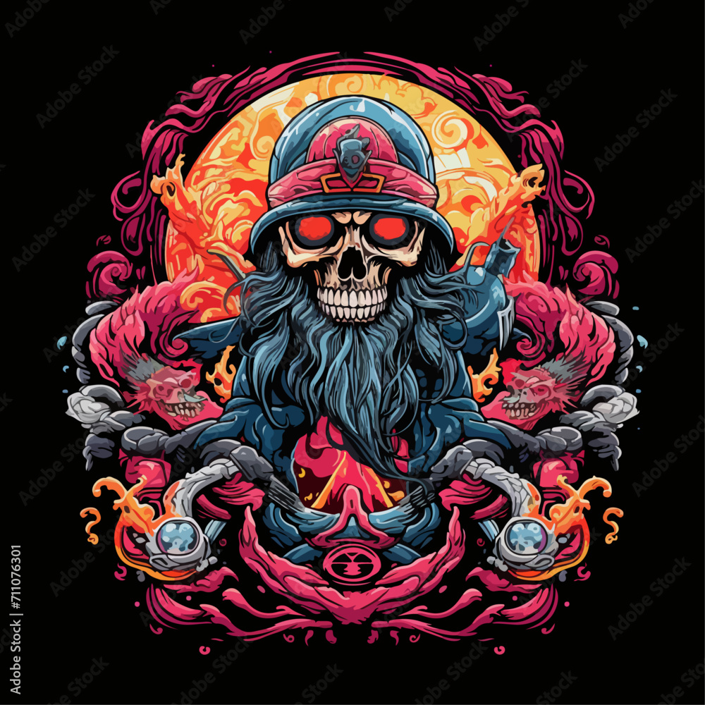gothic skull horror design illustration on black background for tshirt, merchandise, wallpaper, or any purpose