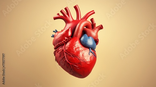 Accurate 3d human heart model on beige background for medical and educational purposes