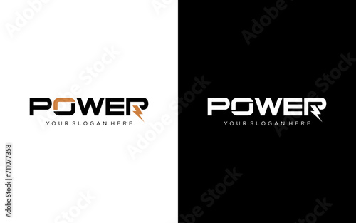 power energy logo design. Vector illustration of power typography and thunder. Modern logo design vector icon template