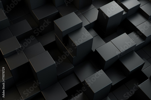Abstract black cubes background, 3d render illustration, square shape.