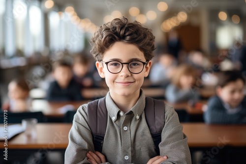 Portrait of a smiling schoolboy with glasses